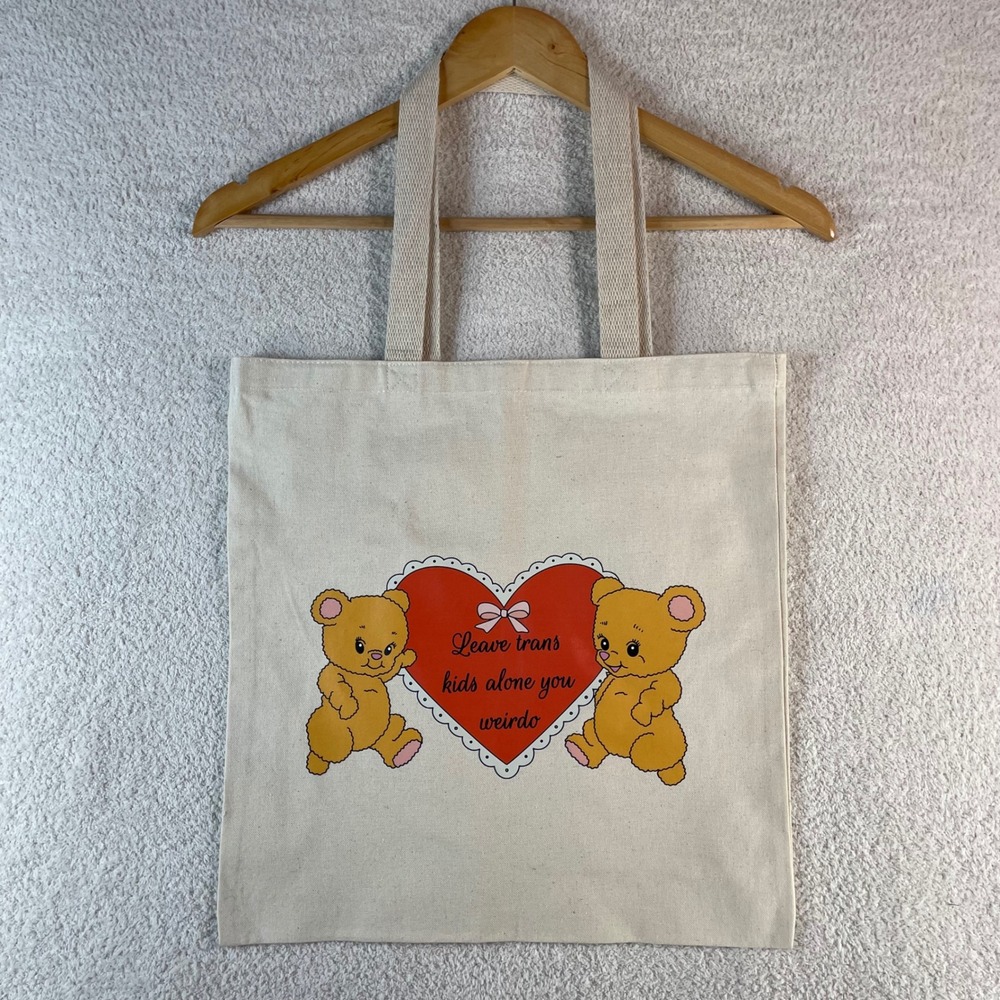 trans rights vintage teddy bears heart canvas tote bag lgbtq+ pride kidcore 80s
